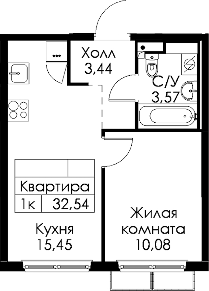1-комнатная квартира 32.54 м², 14/15 эт., ЖК «Янинский лес»